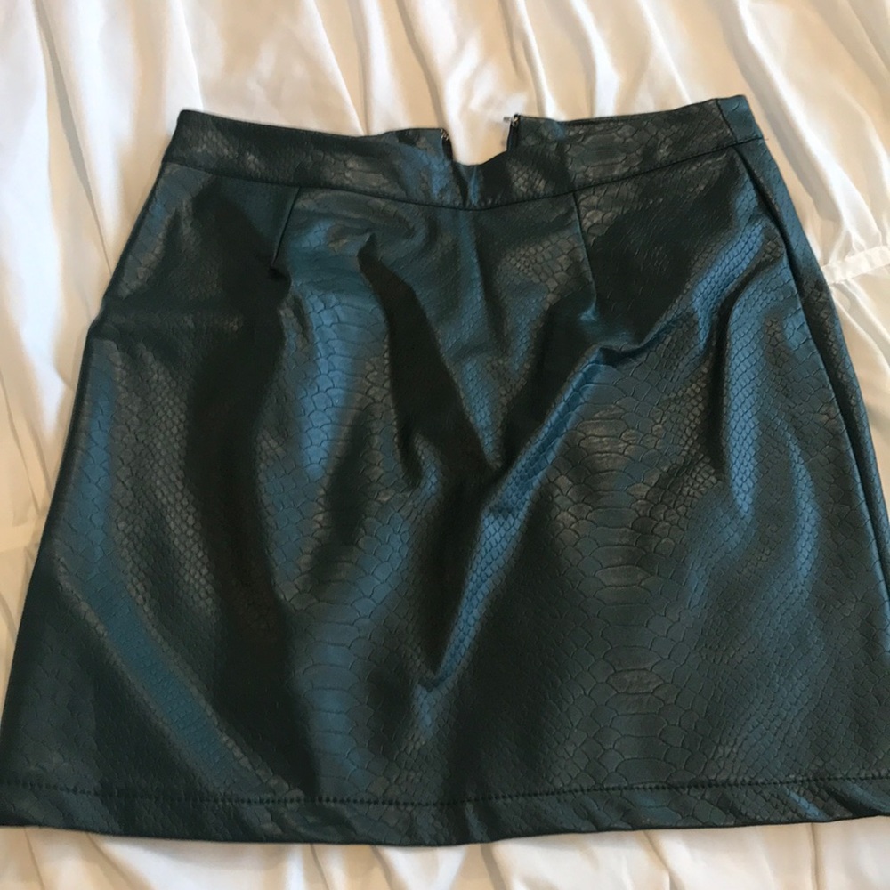 Faux green snakeskin mini skirt